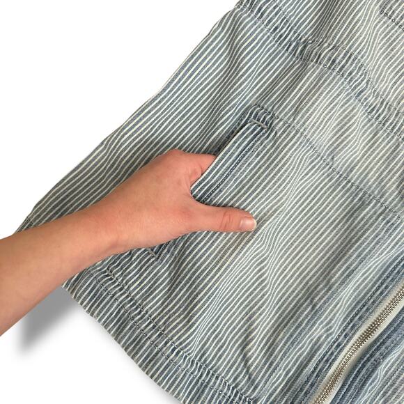 GAP Blue White Railroad Stripe Utility Jacket L Zip Front Waist Chore Coat - Picture 6 of 10